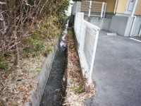 家の間を水が流れる